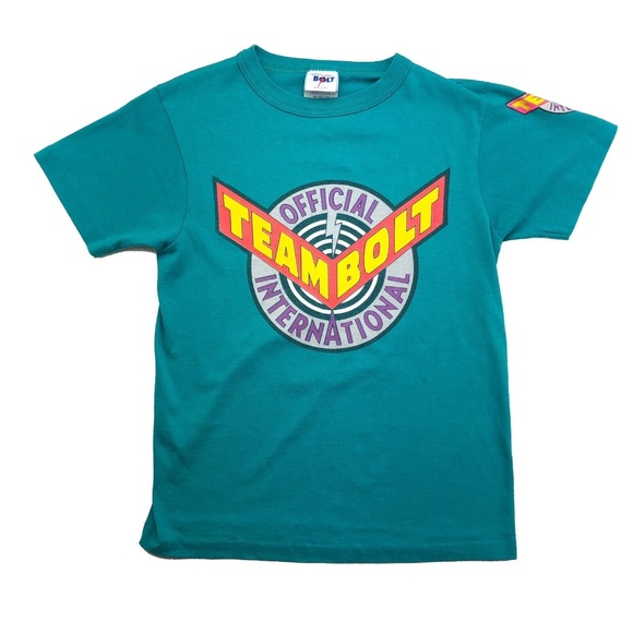 Vintage 90s Team Lightning Bolt Single Stitch USA T-Shirt Youth M Adult XXS - Picture 1 of 12